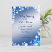 Snowflakes Baby shower Uitnodiging in Blauw (Staand voorkant)