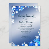 Snowflakes Baby shower Uitnodiging in Blauw (Voorkant / Achterkant)