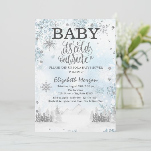 Snowflakes Baby shower van het bosgebergte Kaart (Staand voorkant)