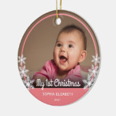 Snowflakes Baby's eerste kerstfoto Roze Keramisch Ornament (Links)