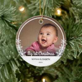 Snowflakes Baby's eerste kerstfoto White Keramisch Ornament