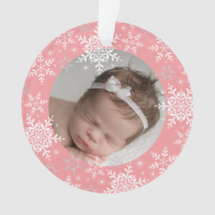 Snowflakes Baby's eerste kerstroze glitter Ornament