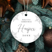 Snowflakes Baby's First Kerstscript Name Metalen Ornament