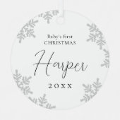Snowflakes Baby's First Kerstscript Name Metalen Ornament (Voorkant)