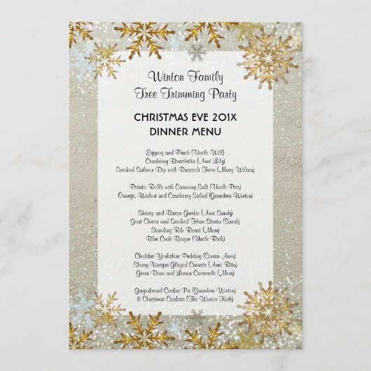 Snowflakes Beach Sand Coastal kerstmenu Menu (Voorkant)