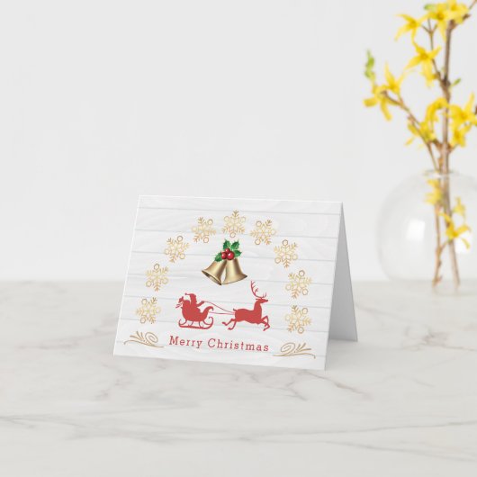 Snowflakes Bells Holly Santa Reindekerst Kaart (Gele Bloem)