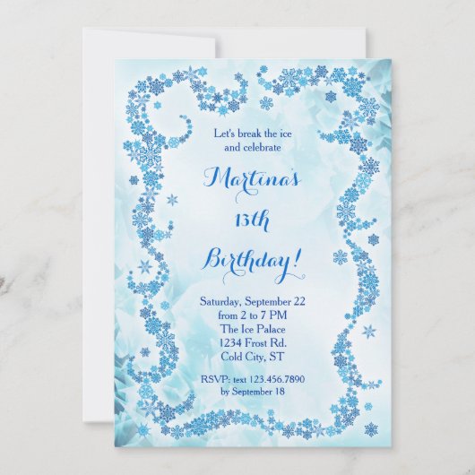 Snowflakes Birthday Invitation Kaart (Voorkant)