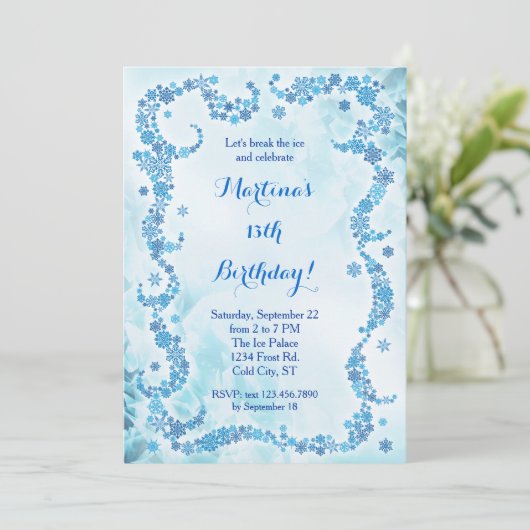 Snowflakes Birthday Invitation Kaart (Staand voorkant)