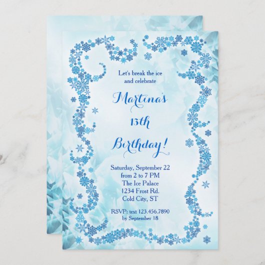 Snowflakes Birthday Invitation Kaart (Voorkant / Achterkant)