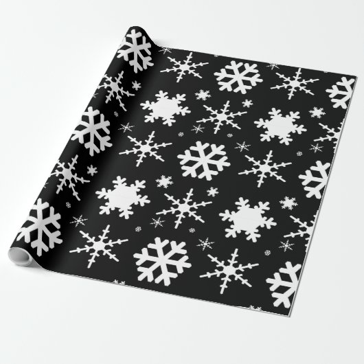 Snowflakes Black Cadeaupapier (Uitgerold)