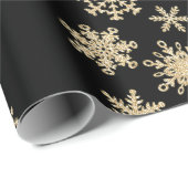 Snowflakes Black Gold Snowflake Winter Xmas Cadeaupapier (Rol Hoek)