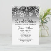 Snowflakes Black White Winter Wonderland Sweet 16 Kaart (Staand voorkant)