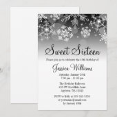 Snowflakes Black White Winter Wonderland Sweet 16 Kaart (Voorkant / Achterkant)