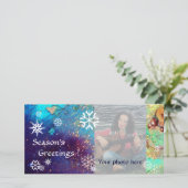 SNOWFLAKES, blauw, groen, wit, geel Feestdagenkaart (Staand voorkant)