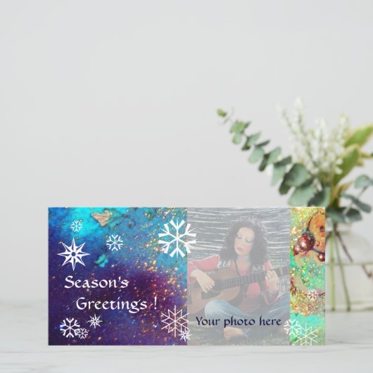 SNOWFLAKES, blauw, groen, wit, geel Feestdagenkaart (Staand voorkant)