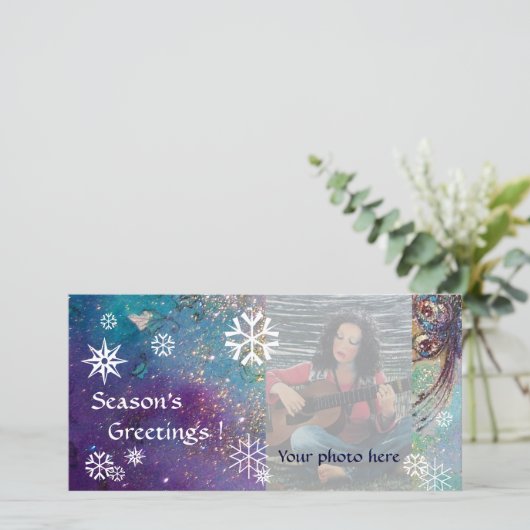 SNOWFLAKES, blauw, groen, wit, geel Feestdagenkaart (Staand voorkant)