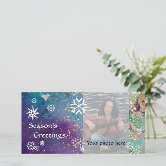 SNOWFLAKES, blauw, groen, wit, geel Feestdagenkaart (Staand voorkant)