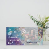 SNOWFLAKES, blauw, groen, wit, geel Feestdagenkaart (Staand voorkant)