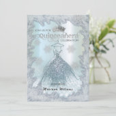 Snowflakes blauwe jurk ombre tiara Quinceañera Kaart (Staand voorkant)