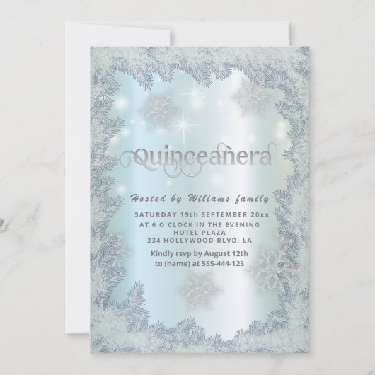 Snowflakes blauwe jurk ombre tiara Quinceañera Kaart (Achterkant)