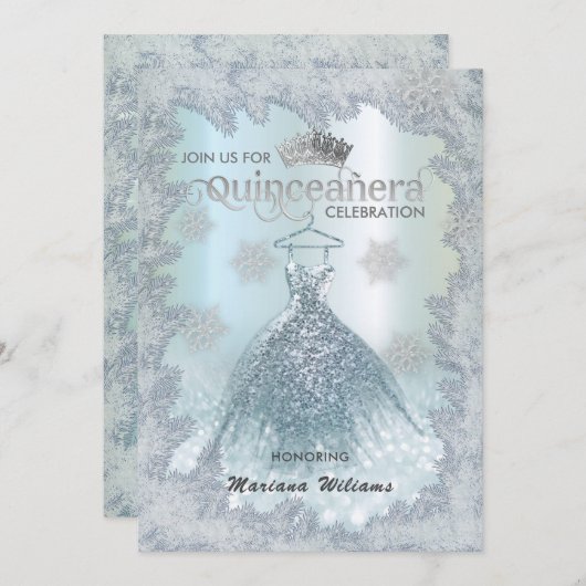 Snowflakes blauwe jurk ombre tiara Quinceañera Kaart (Voorkant / Achterkant)