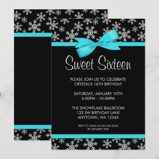 Snowflakes Blauwgroen Bow Winter Wonderland Sweet Kaart (Voorkant / Achterkant)