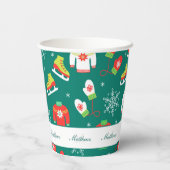 Snowflakes Blauwgroen kerstfeestdagen monogram Papieren Bekers (Achterkant)