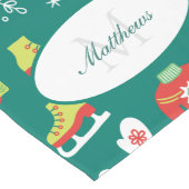 Snowflakes Blauwgroen Monogram Pattern Kerstfeest Lange Tafelloper (Hoek)