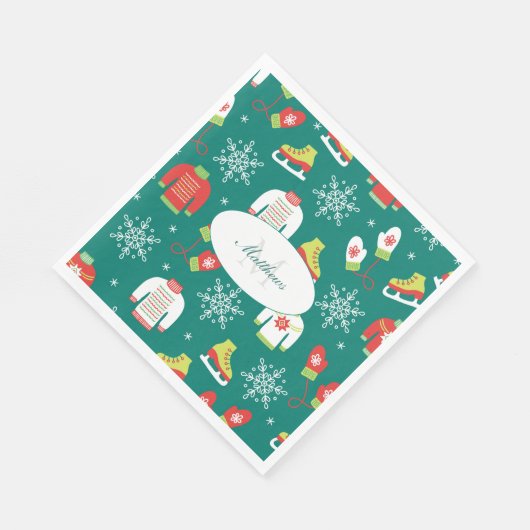 Snowflakes Blauwgroen Monogram Pattern Kerstfeest Servet (Hoek)