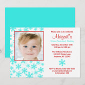 Snowflakes Blauwgroen Red Winter Onederland Birthd Kaart (Voorkant / Achterkant)