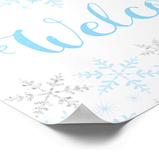 Snowflakes Blue Baby Shower Welkomstbord Poster (Hoek)