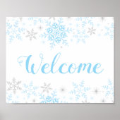 Snowflakes Blue Baby Shower Welkomstbord Poster (Voorkant)
