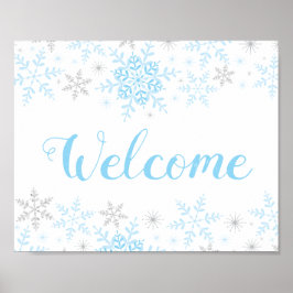 Snowflakes Blue Baby Shower Welkomstbord Poster