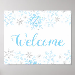 Snowflakes Blue Baby Shower Welkomstbord Poster
