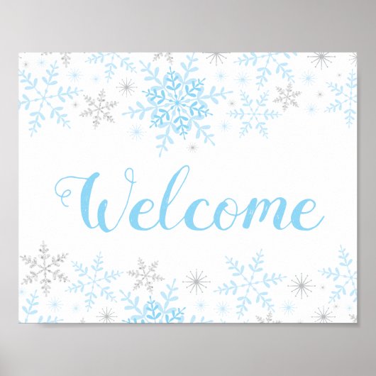 Snowflakes Blue Baby Shower Welkomstbord Poster (Voorkant)