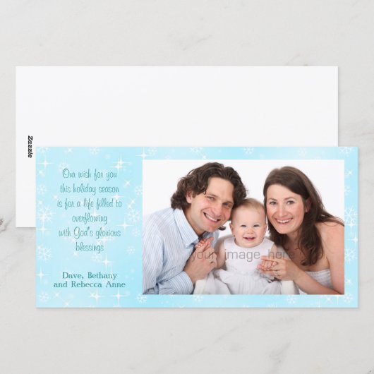 Snowflakes Blue Blessings Kerstfotokaarten Feestdagenkaart (Voorkant / Achterkant)