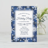 Snowflakes Blue Business Corporate Holiday Party Kaart (Staand voorkant)