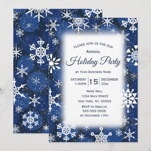 Snowflakes Blue Business Corporate Holiday Party Kaart (Voorkant / Achterkant)