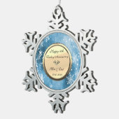 Snowflakes Blue Diamond 10th Wedding Jubileum Tin Sneeuwvlok Ornament (Rechts)