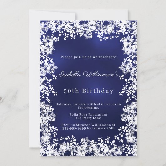 Snowflakes blue elegant winter party birthday kaart (Voorkant)