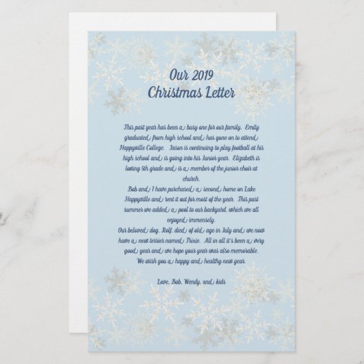 Snowflakes Blue Family-kerstbriefpapier Briefpapier (Voorkant / Achterkant)