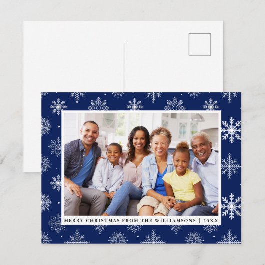 Snowflakes Blue Feestdagenkaart (Voorkant / Achterkant)