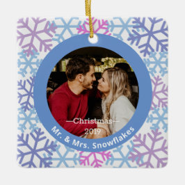 Snowflakes Blue Fotokerstversiering Keramisch Ornament