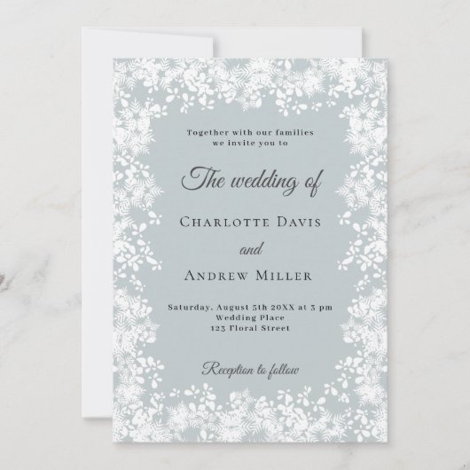 Snowflakes blue gray winter wedding kaart (Voorkant)
