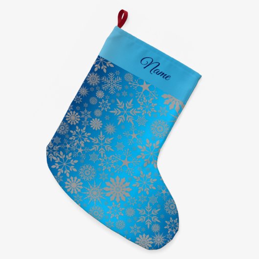 Snowflakes Blue Holiday Stocking Grote Kerstsok (Voorkant (Hangend))