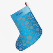 Snowflakes Blue Holiday Stocking Grote Kerstsok (Achterkant (Hangend))