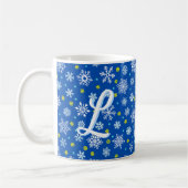 Snowflakes Blue Navy Blue Elegant Script Monogram Koffiemok (Links)