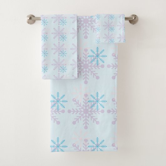 Snowflakes Blue Paars Cute Winter Ice Snow Bad Handdoek (Insitu)