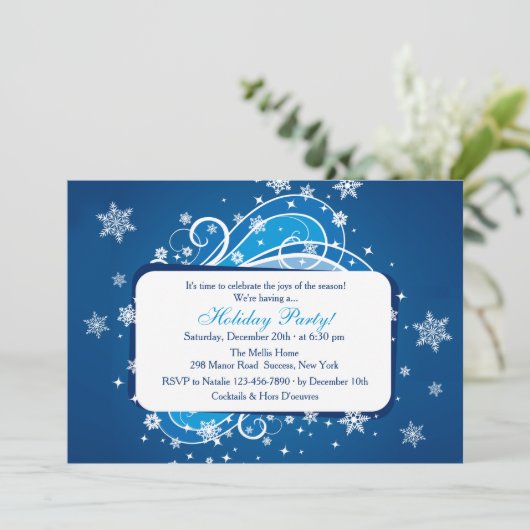 Snowflakes Blue Party-uitnodiging Kaart (Staand voorkant)