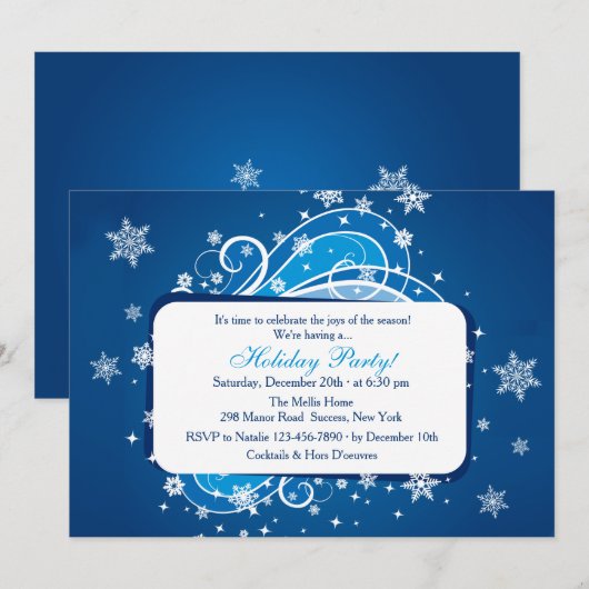 Snowflakes Blue Party-uitnodiging Kaart (Voorkant / Achterkant)